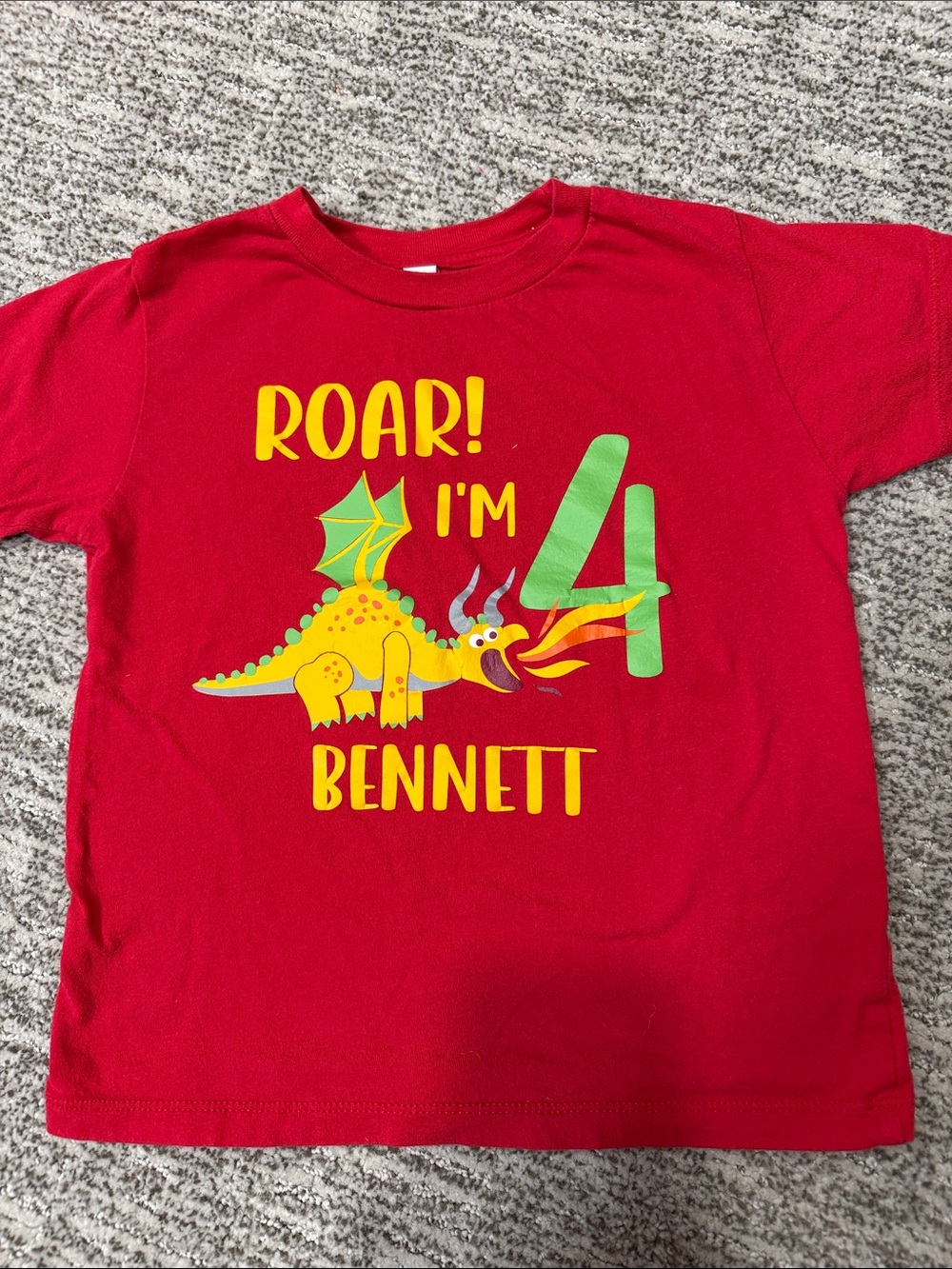 Red Kids Dragon 'Roar! I'm 4' Birthday Tee